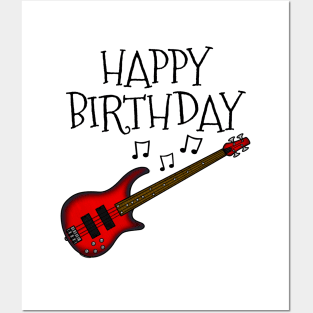 Bass Guitar Happy Birthday Bassist Musician (Red) Posters and Art